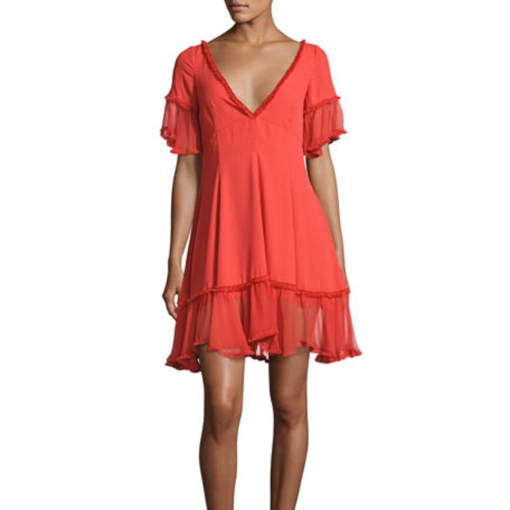 Cinq a Sept Dianne Red Silk Peasant Dress